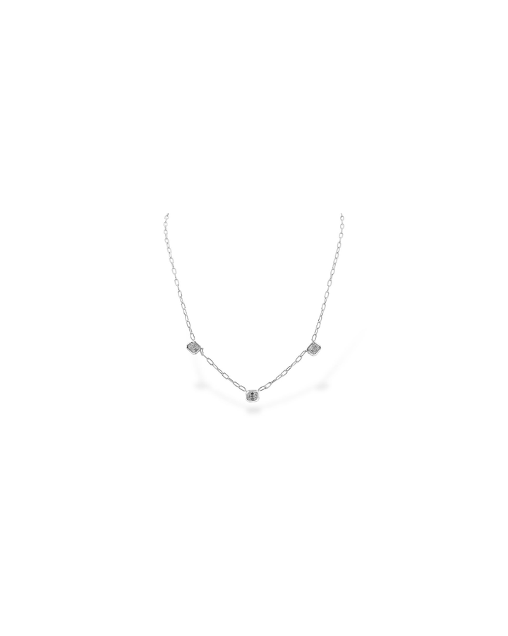 14KW Three Diamond Bezeled Necklace With Paperclip Chain