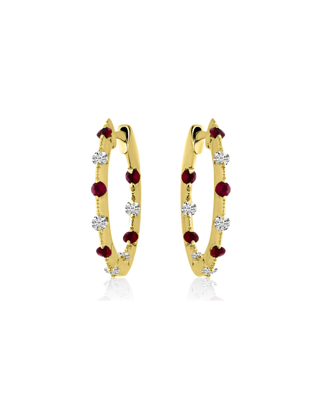 14KY Ruby and Diamond Inside Out Hoops