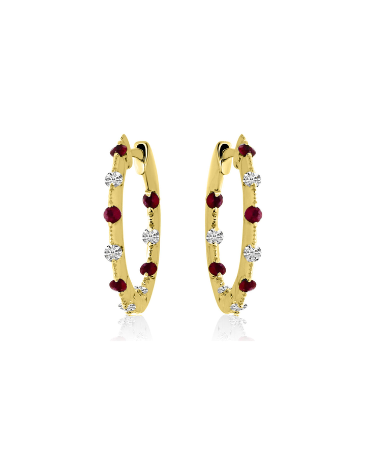14KY Ruby and Diamond Inside Out Hoops
