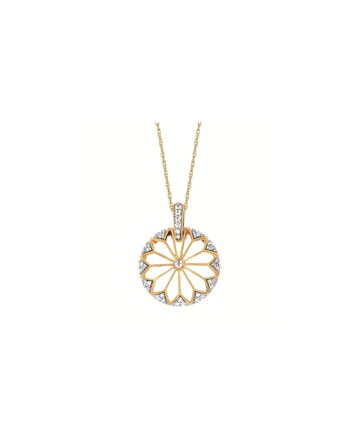 14KY Round Flower Pendant with Diamonds