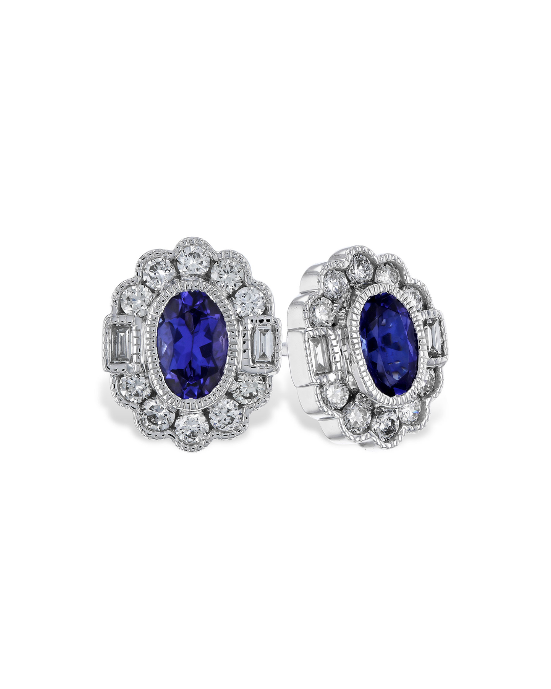 14KW Tanzanite and Diamond Flower Stud Earrings