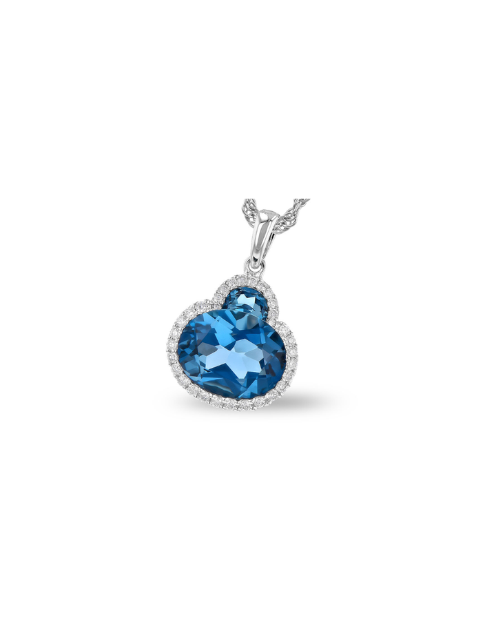 14KW London Blue Topaz and Diamond Necklace, 10x8 Oval