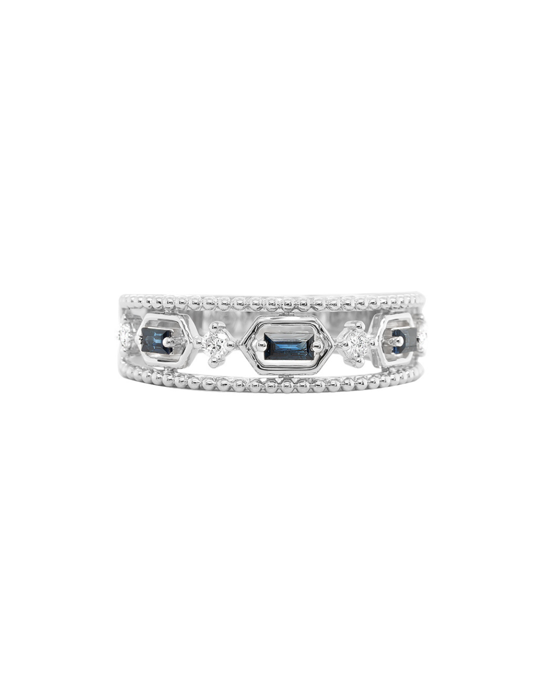 14KW Sapphire Baguette Beaded Band