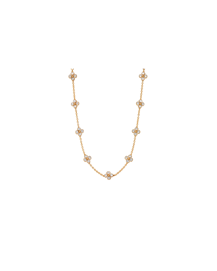 Clover Double Sided Necklace, Pearl White 16"+2"