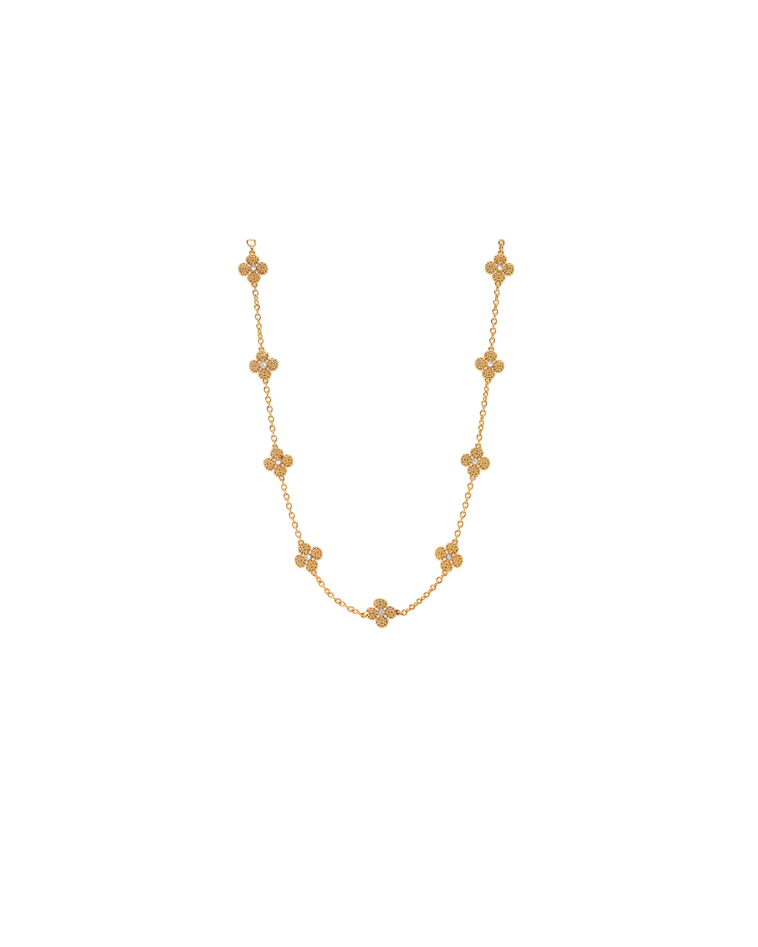 Clover Double Sided Necklace, Pearl White 16"+2"