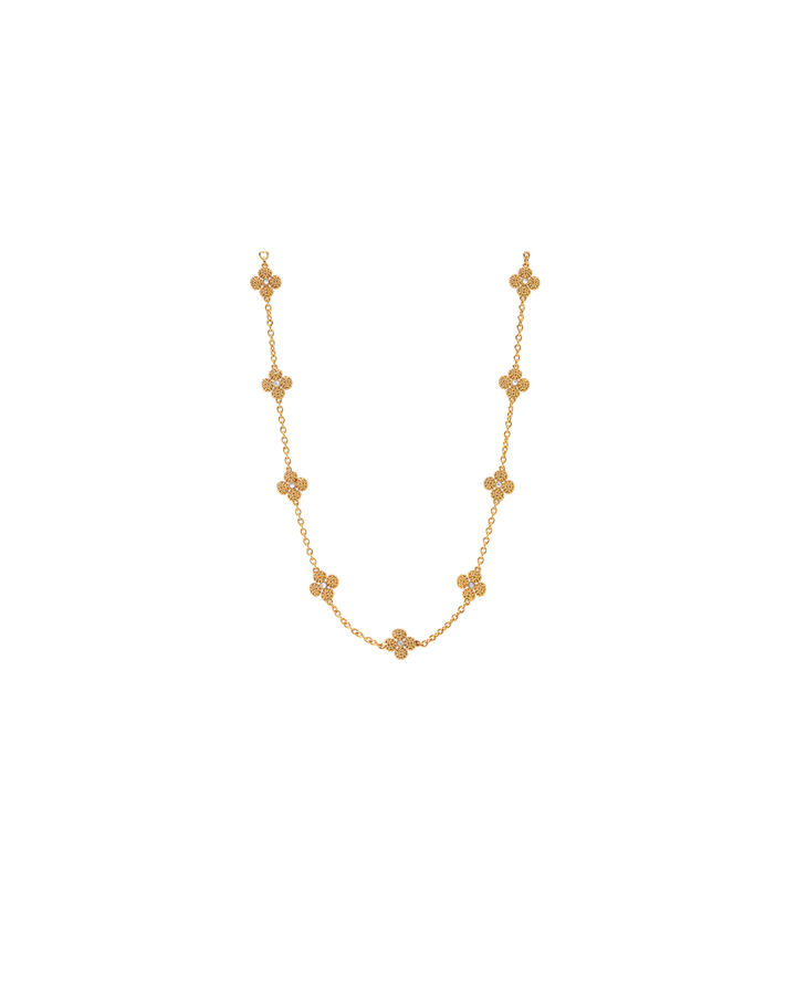 Clover Double Sided Necklace, Pearl White 16"+2"