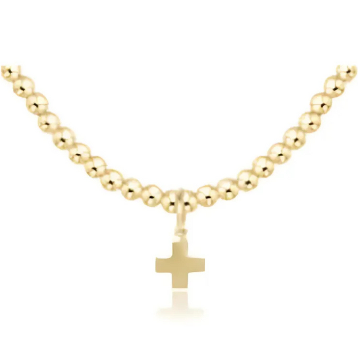 15" Choker Classic Gold 3mm Bead - Signature Cross Gold Charm