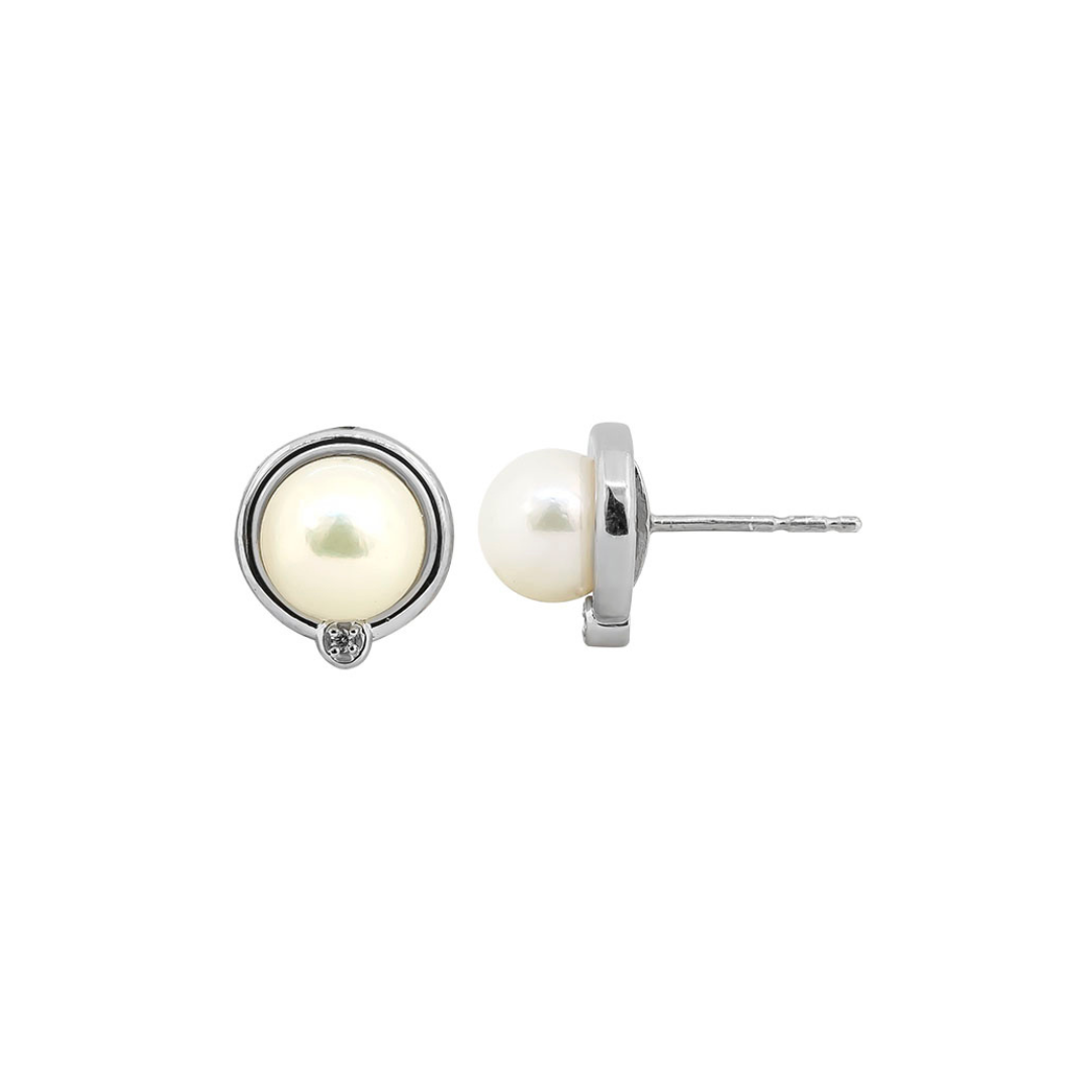 14K WG Pearl Diamond .01TW Earring