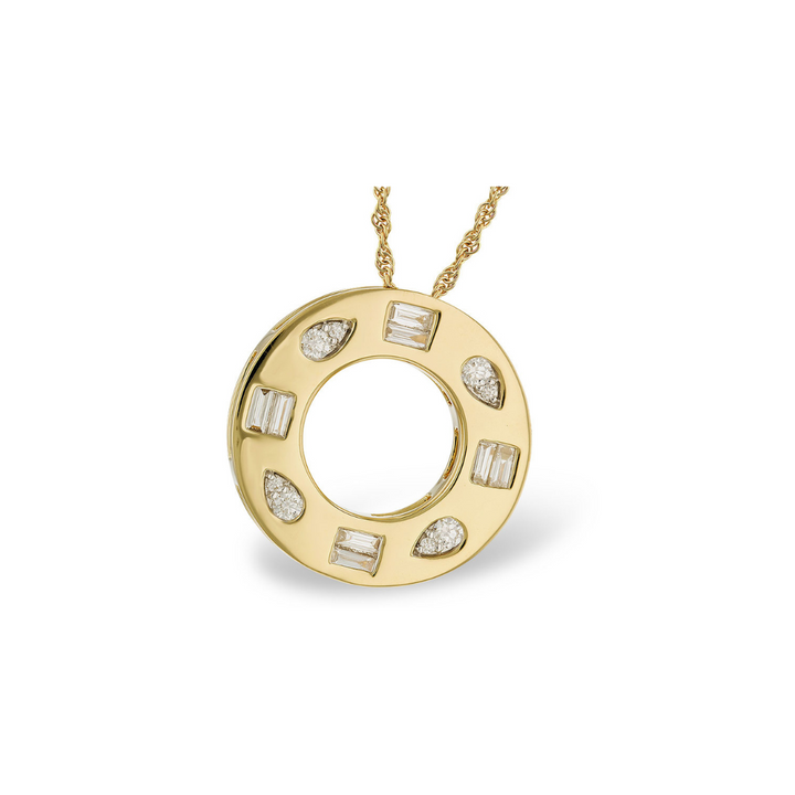 AK 14K Diamond Circle Necklace with Baguettes