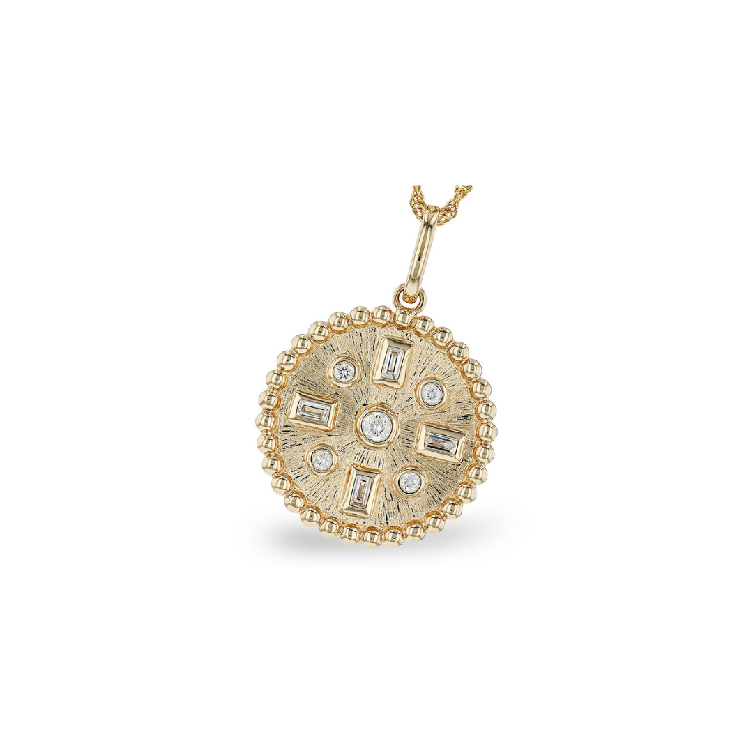 AK 14K Disc Baguette Necklace