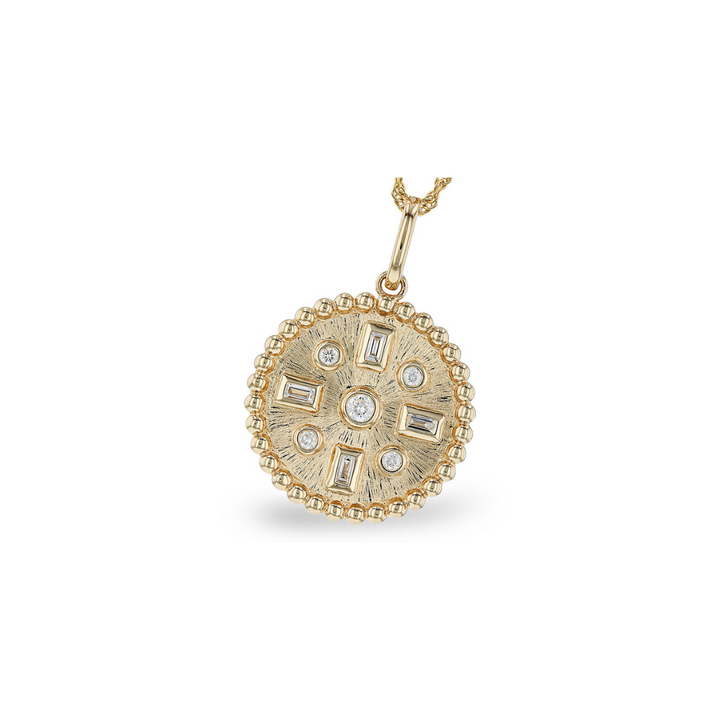 AK 14K Disc Baguette Necklace