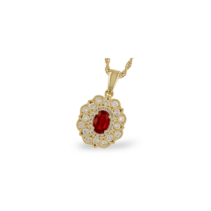14KY Ruby and Diamond Flower Neckalce