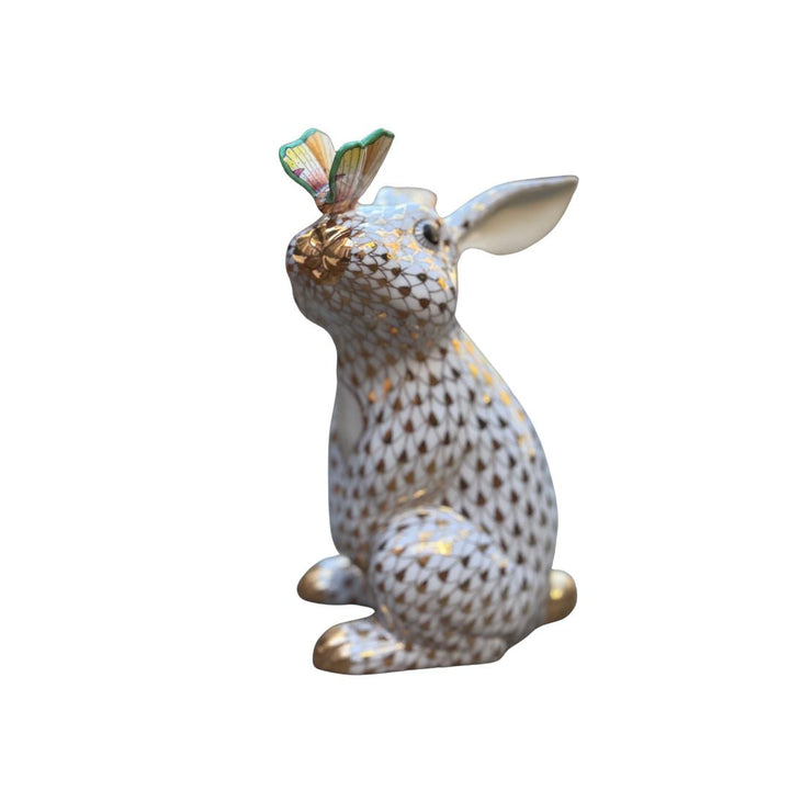 Herend Bunny With Butterfly, Limited Edition Gold Fishscale