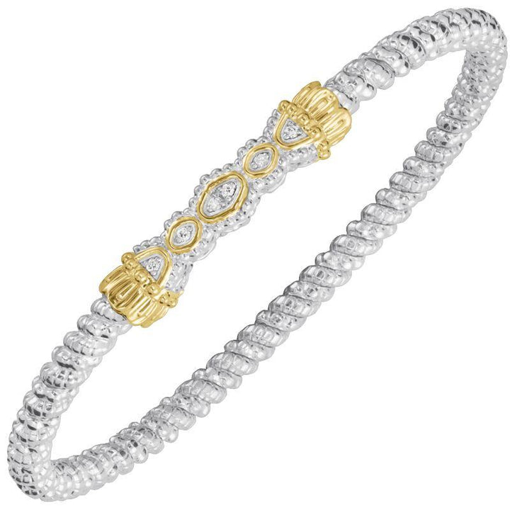 VAHAN 3MM Closed Band Bracelet, 0.05CT 14K Gold and Sterling Silver, Diamond Stackable Bracelet