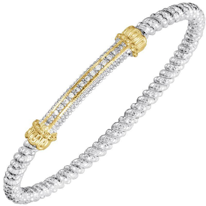 VAHAN 3MM Closed Band, 0.01 CT 14K Gold and Sterling Silver, Diamond Stackable Bracelet