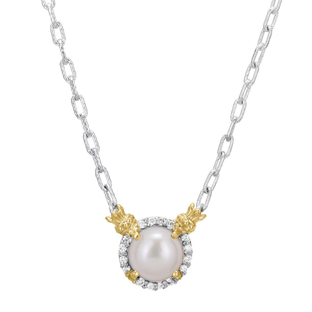 VAHAN 18" Necklace, 0.12CT 14KT Yellow Gold & Sterling Silver White Pearl
