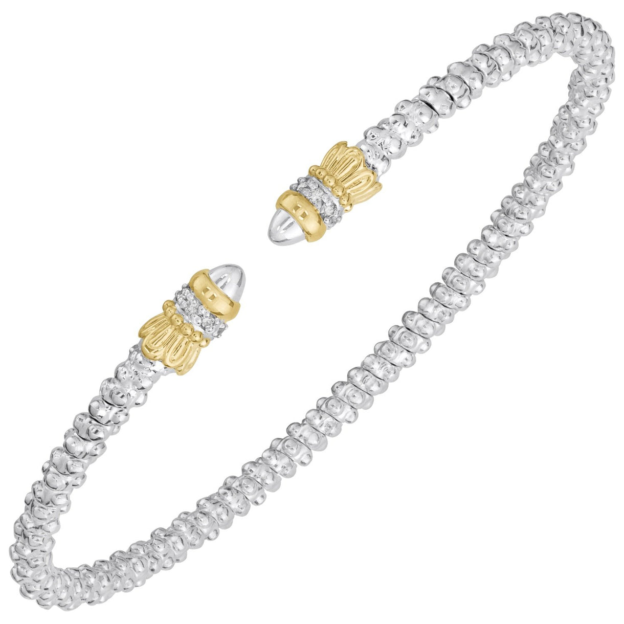 VAHAN 2MM Open Bracelet, 0.05CT 14KT Yellow Gold & Sterling Silver Diamond Stackable