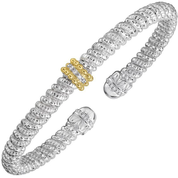 VAHAN 4MM Closed Band Bracelet, 0.04CT 14KT Yellow Gold & Sterling Silver Diamond Stackable