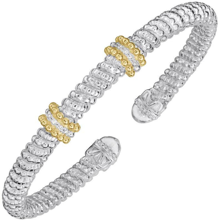 VAHAN 4MM Closed Band Bracelet, 0.08CT 14KT Yellow Gold & Sterling Silver Diamond Stackable