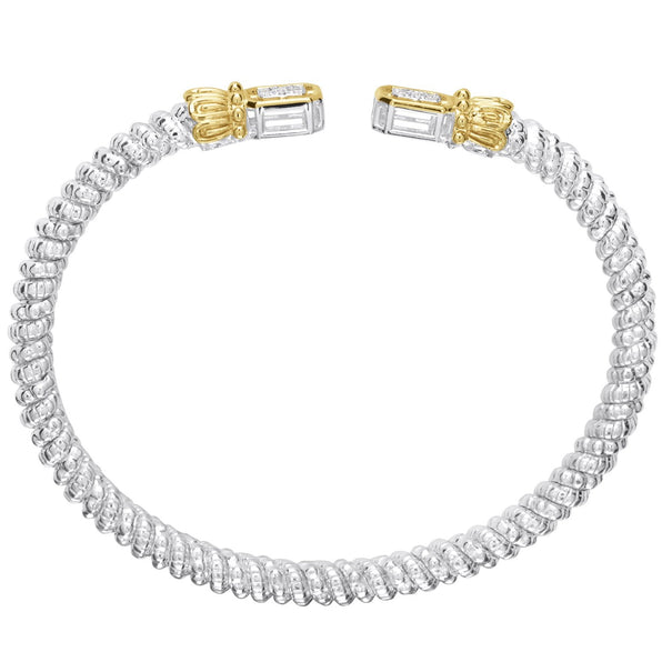 VAHAN 4MM Open Bracelet, 0.09CT 14KT Yellow Gold & Sterling Silver, Diamond Stackable
