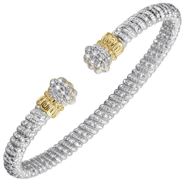 VAHAN 4MM Open Bracelet, 0.14CT 14K Yellow Gold & Sterling Silver