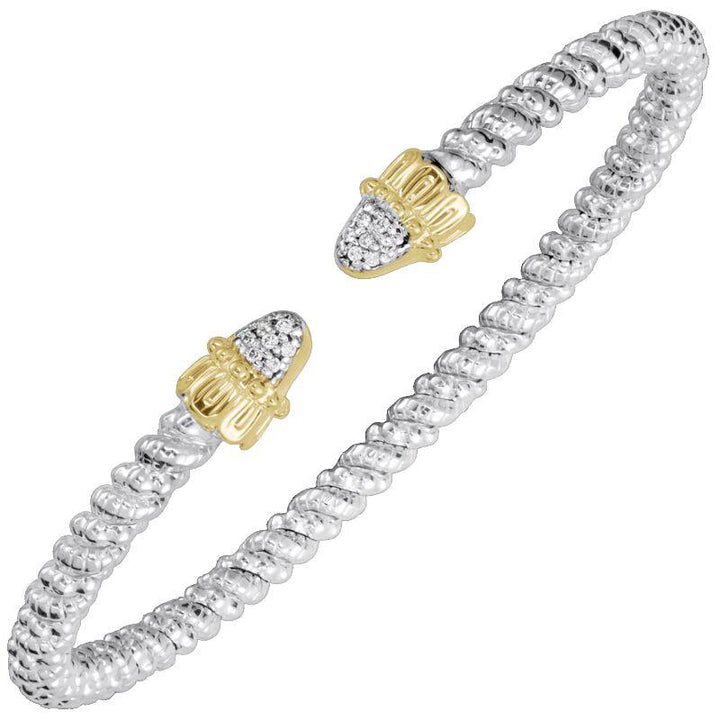 VAHAN 3MM Open Bracelet, 0.07CT 14KT Yellow Gold & Sterling Silver Diamond Stackable Cuff