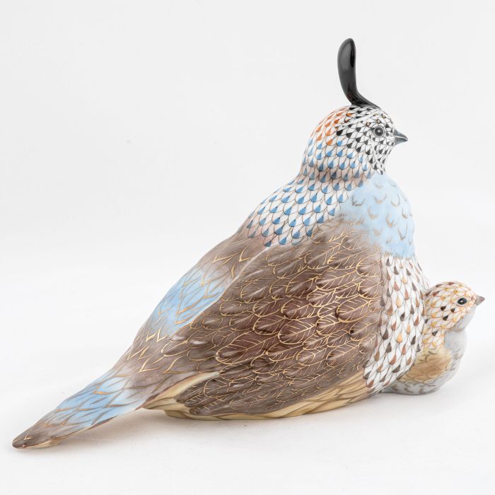 Herend Mother & Baby Quail, Multicolor