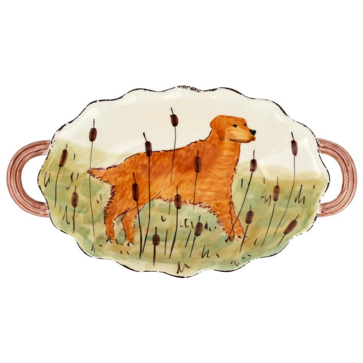 Vietri Wildlife Hunting Dog Handled Oval Bowl