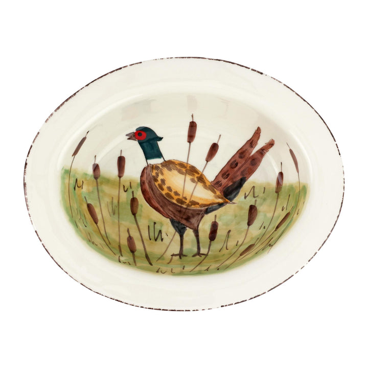 Vietri Wildlife Pheasant Small Rimmed Oval Bowl