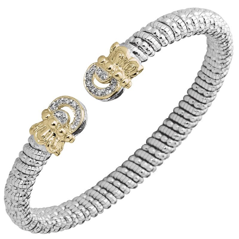 6MM Band Bracelet 0.14CT 14KT Gold & Sterling Sliver