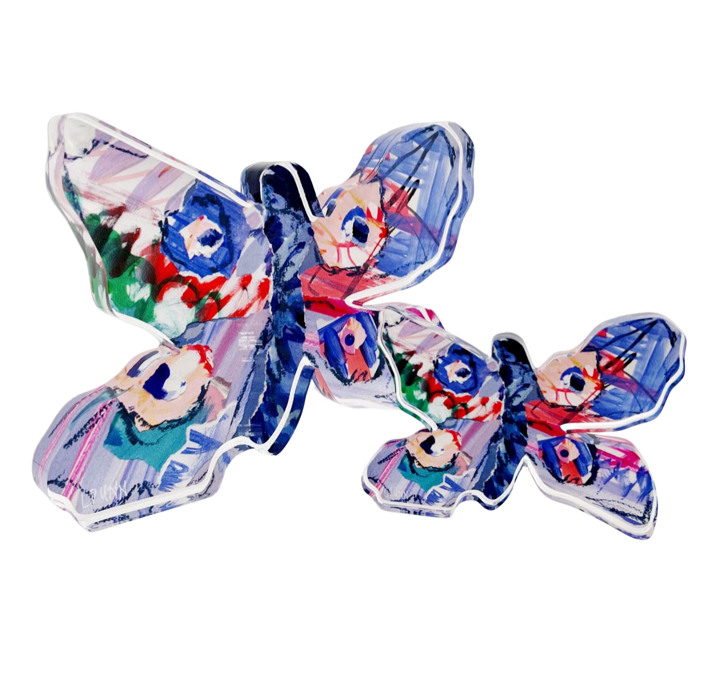 Lauren Dunn Blue and Pink Butterfly Acrylic Block - Bitty Block