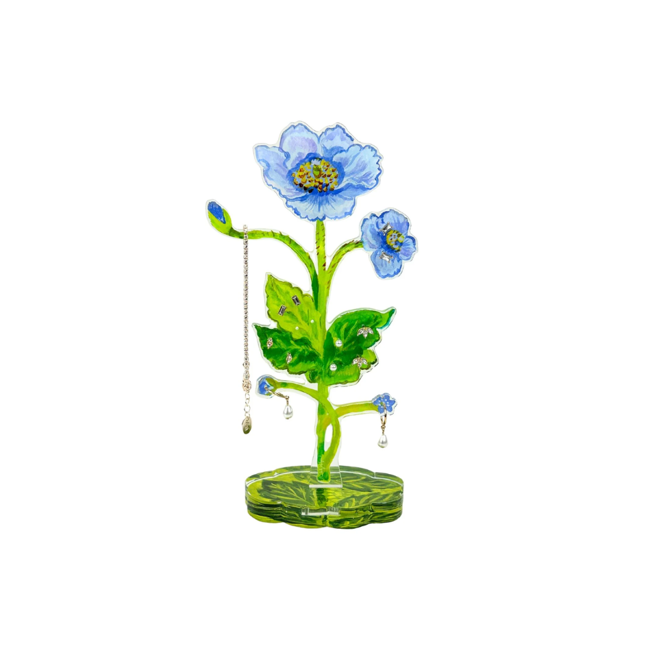 Blue Poppy Acrylic Jewelry Holder & Single Leaf Stand