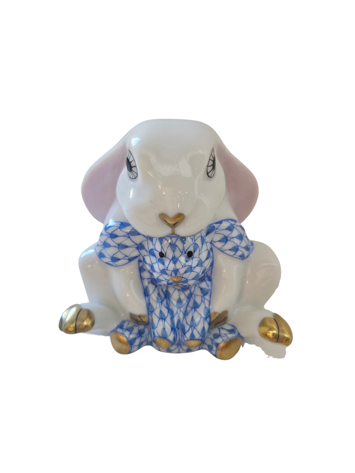 Herend White Bunny & Blue Lovey