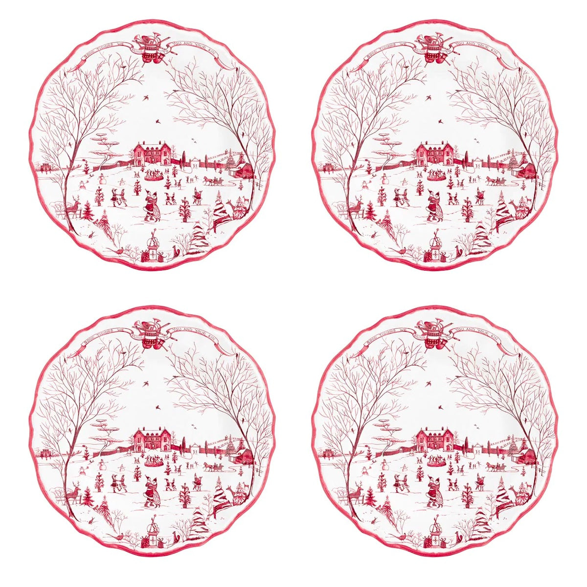 Country Estate Winter Frolic Melamine Dinner Plate Set/4