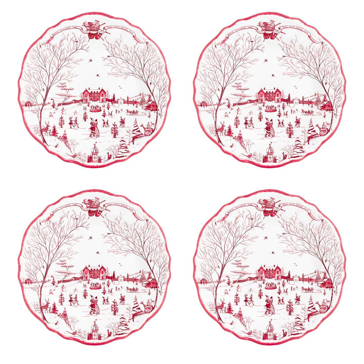 Country Estate Winter Frolic Melamine Dinner Plate Set/4