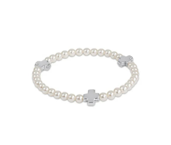 Signature Cross Pearl Pattern 4mm Bead Bracelet - Sterling