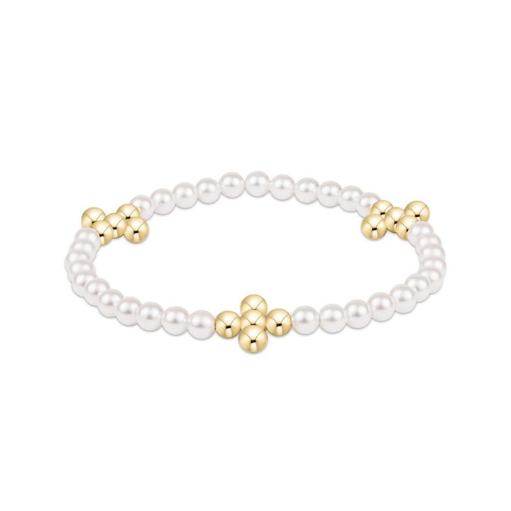 Enewton Beaded 4mm Gold Signature Cross 4mm Pearl Bracelet
