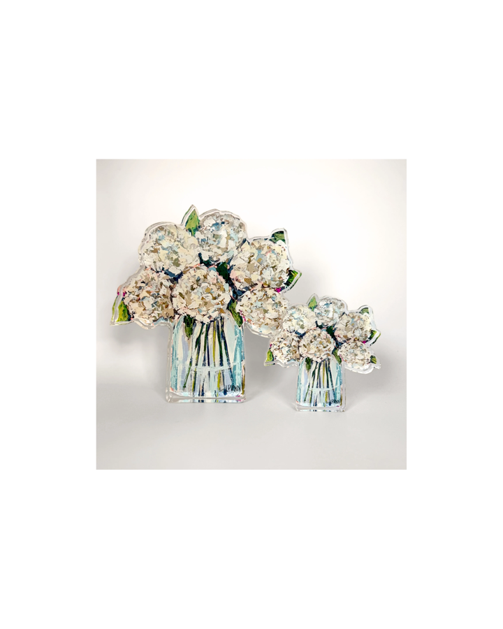 Hydrangeas in Cream Acrylic Floral Bitty Block
