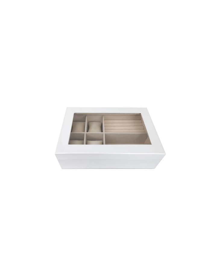 Kylie Glass Top Jewelry Box, Pearl White
