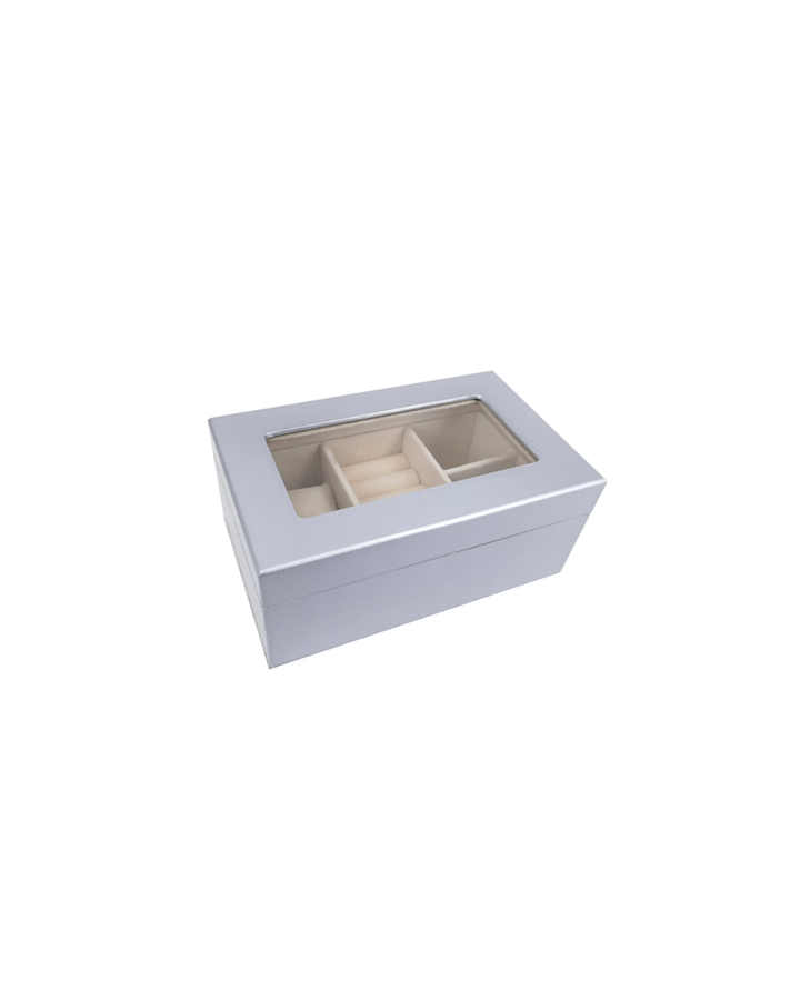 Kylie Mini Glass Top Jewelry Box, Pearl White