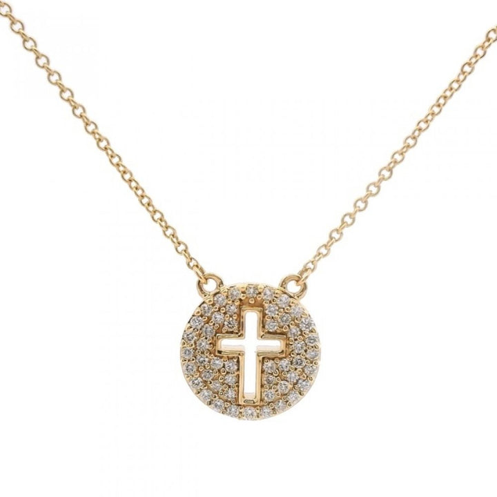 Round Diamond Pave Necklace With Negative Space Cross