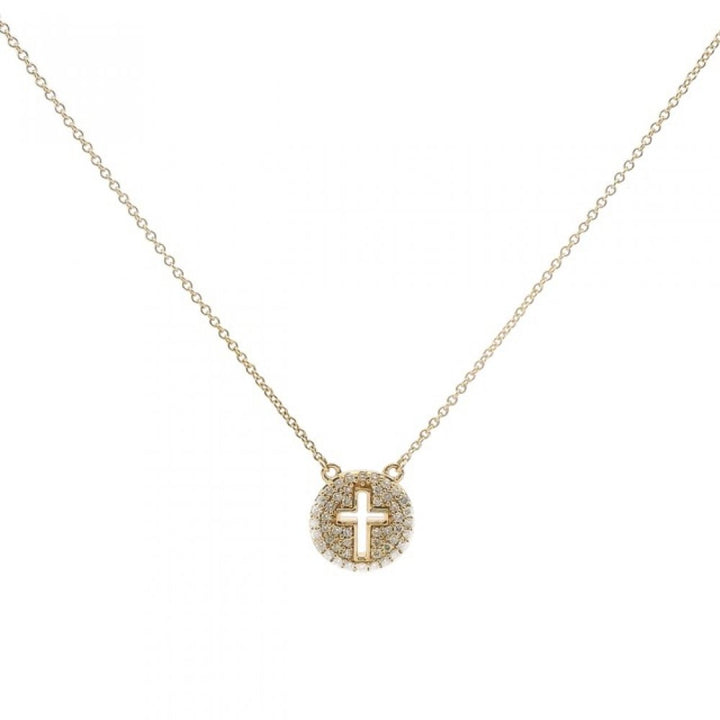 Round Diamond Pave Necklace With Negative Space Cross