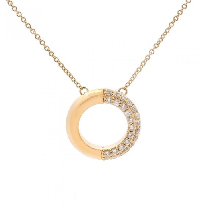 Half Pave Half High Polish Circle Morif Necklace