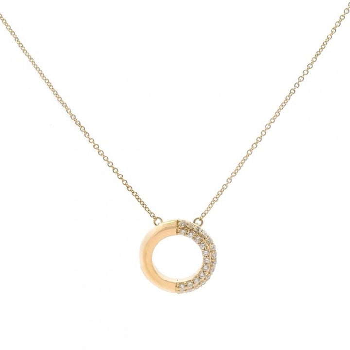Half Pave Half High Polish Circle Morif Necklace