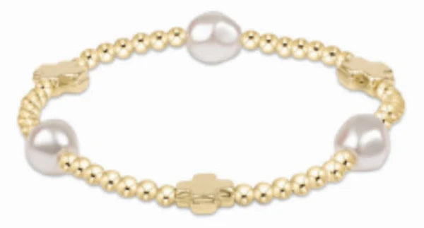Signature Cross Admire Pearl Pattern 3mm Bead Bracelet Gold
