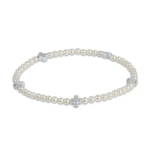 Signature Cross Small Pearl Pattern 3mm Bead Bracelet - Sterling