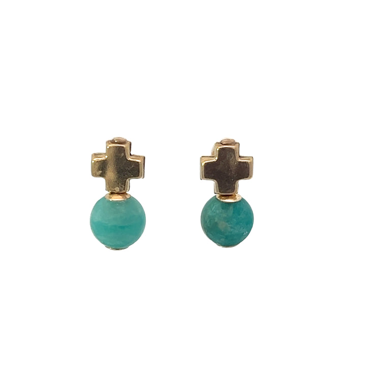 enewton Signature Cross Gold Stud - Amazonite