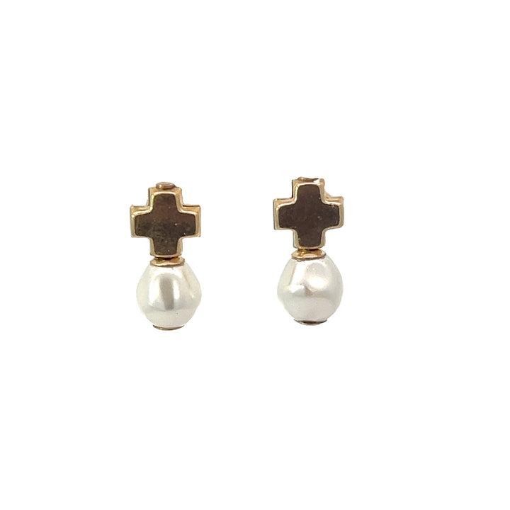 enewton Signature Cross Gold Stud - Pearl
