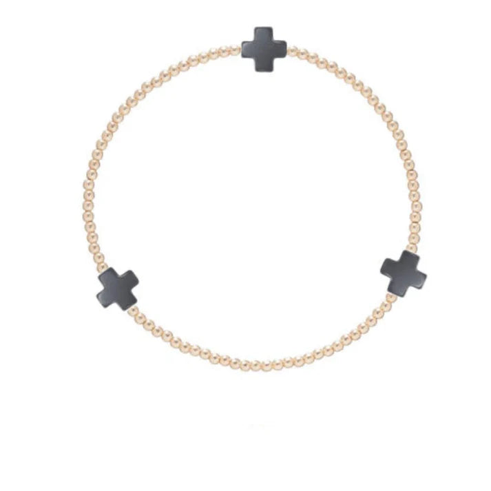Signature Cross Small Gold Pattern 2mm Bead Bracelet