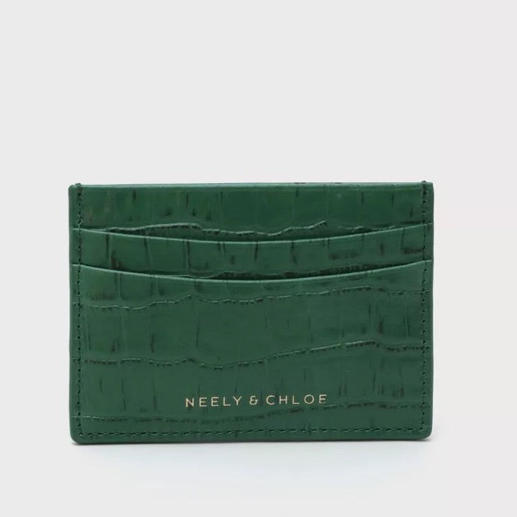 Neely and Chloe No. 12 Card Case Croc Embossed Palm Green
